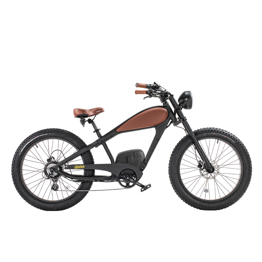 ROOTS RIDER Cheetah 2 Pro electric bike, full side view with leather-look tank
