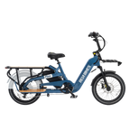 Roots Rider Flux cargo electric bike in Grey, loaded with the rear rack