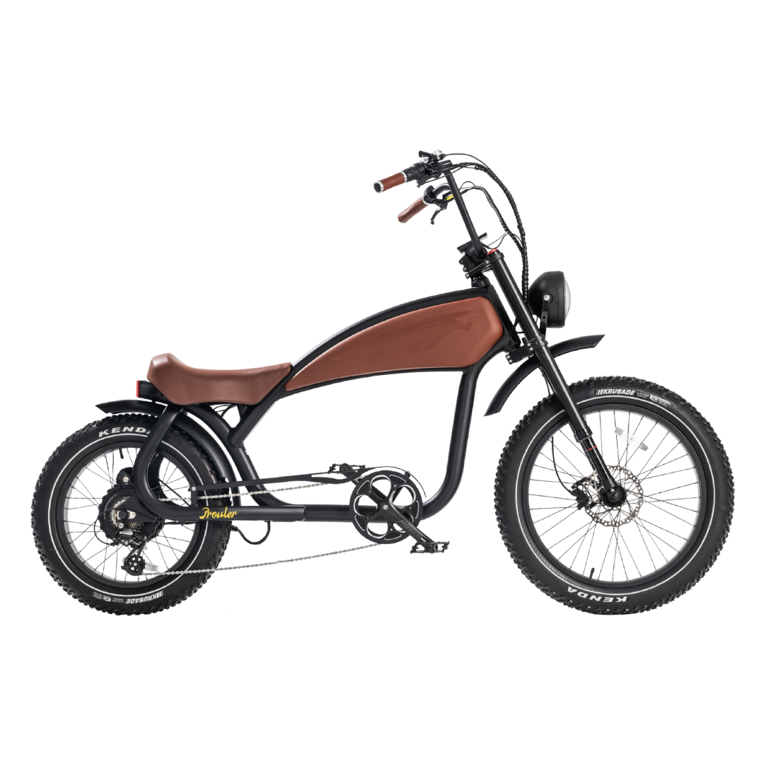 ROOTS RIDER Prowler electric bike, side profile with the low-slung frame