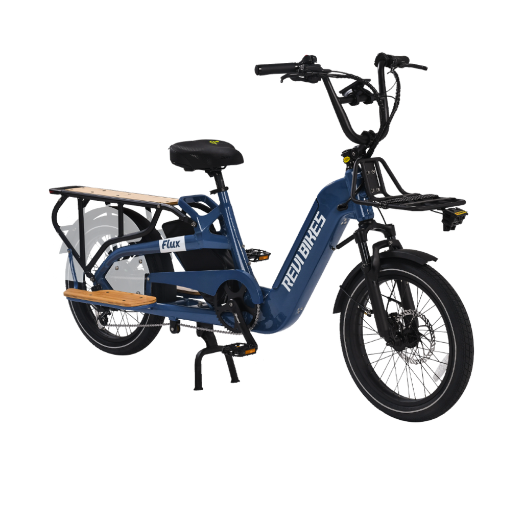 Roots Rider Flux cargo electric bike in Nebula, three-quarter view