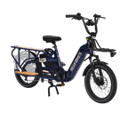 Roots Rider Flux cargo electric bike in Nebula, side view with rear rack