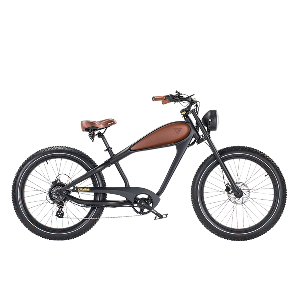 ROOTS RIDER Cheetah 2 electric bike, side profile showing the long cafe racer frame