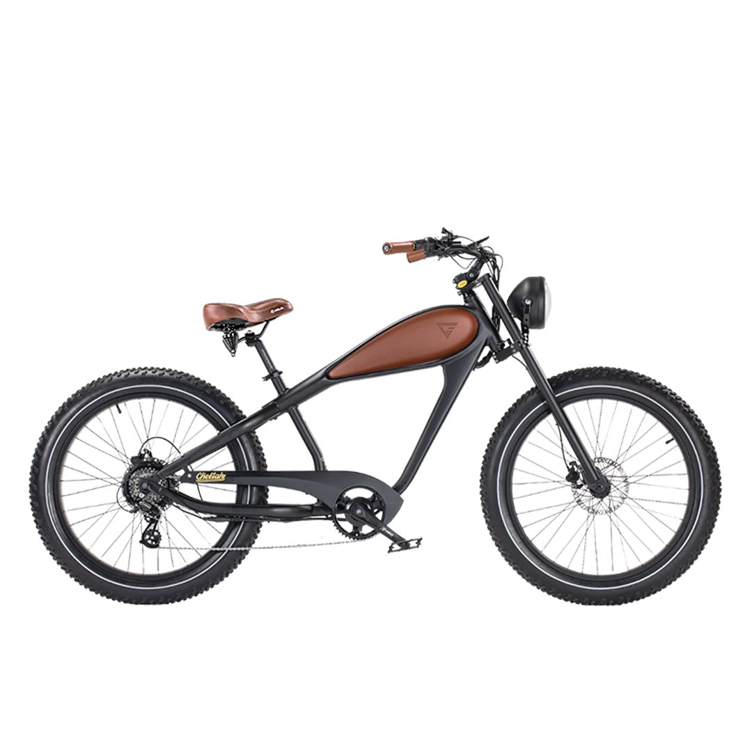 ROOTS RIDER Cheetah 2 electric bike, side profile showing the long cafe racer frame
