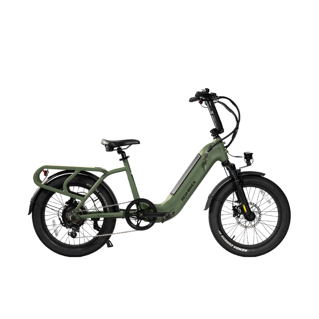 Roots Rider Runabout 2 step-through electric bike in Wild Green