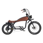 ROOTS RIDER Prowler electric bike, three-quarter view with ape hanger handlebars
